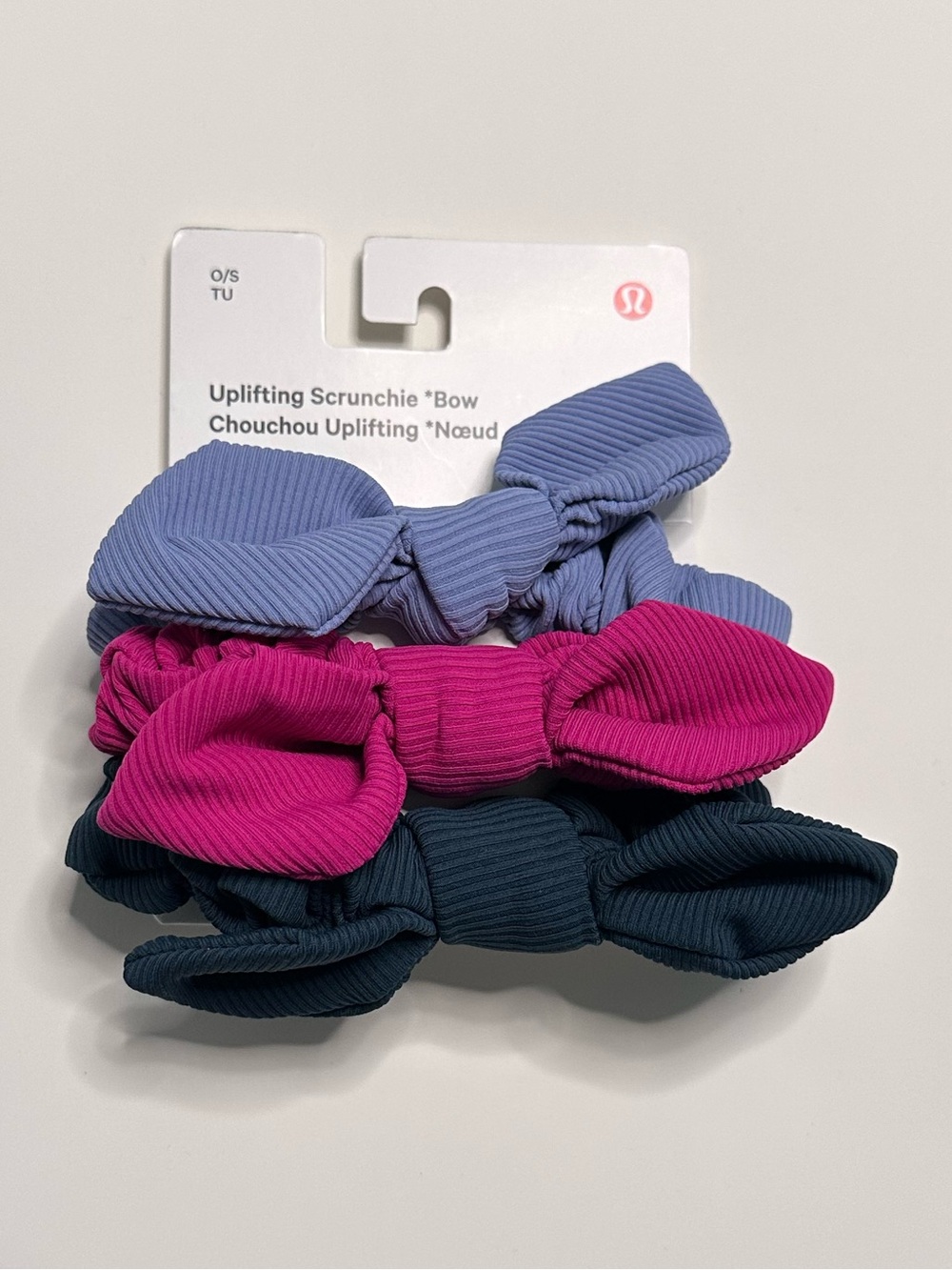 Lululemon Uplifting Bow Scrunchie 3 Pack (Blue Willow/Ripened Magenta/Warp Teal)